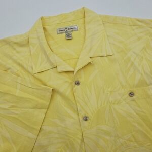 Tommy Bahama Shirt Mens XL Yellow Floral Camp Loop Collar Silk Blend Button Up